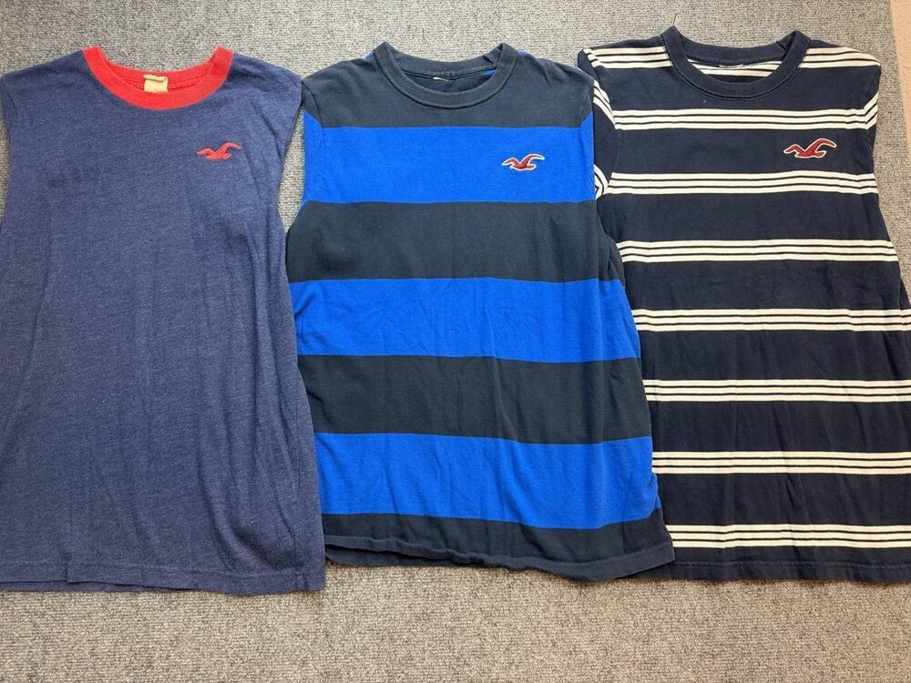 Hollister Men’s M Sleeveless Tank Tops Set of 3 Blue Striped Logo Shirts